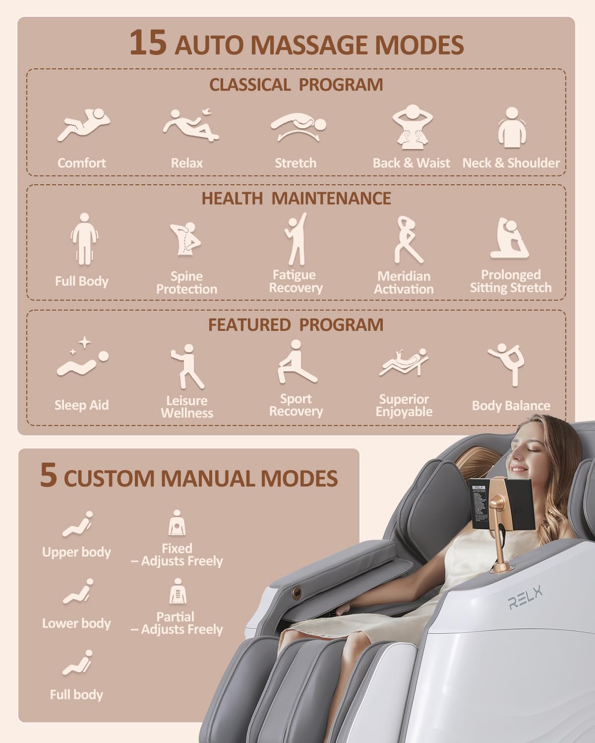 RELX 2026 Massage Chair Full Body, Body Scan, Zero Gravity Recliner, White