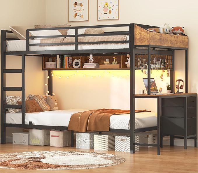 Twin Bunk Bed with Desk & Storage