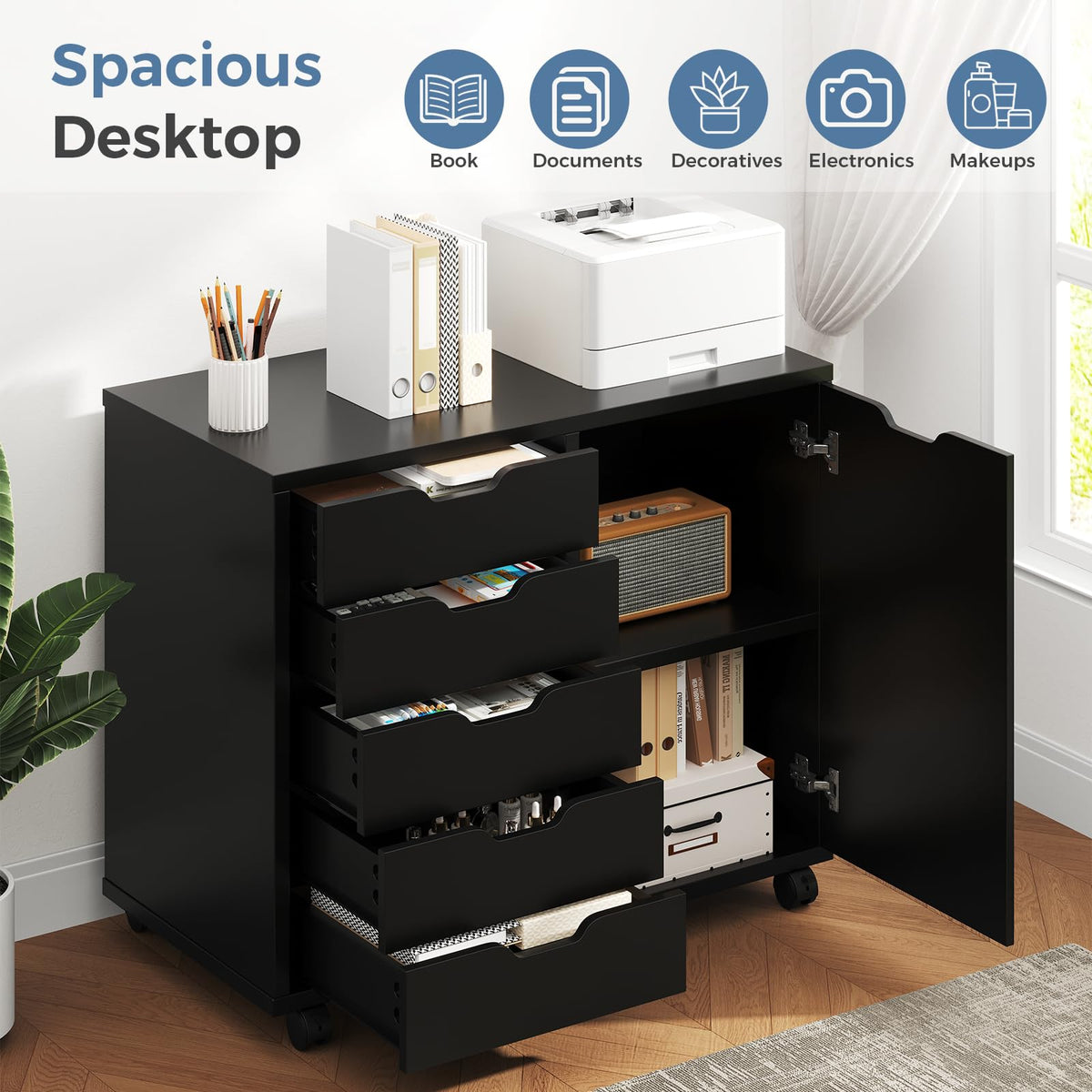5-Drawer Rolling Printer Cabinet
