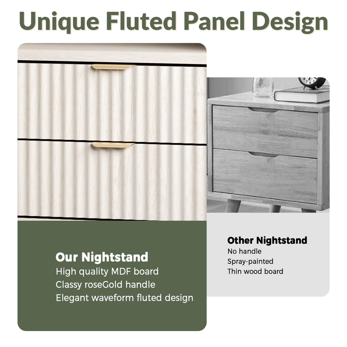 Fluted Nightstand Set of 2