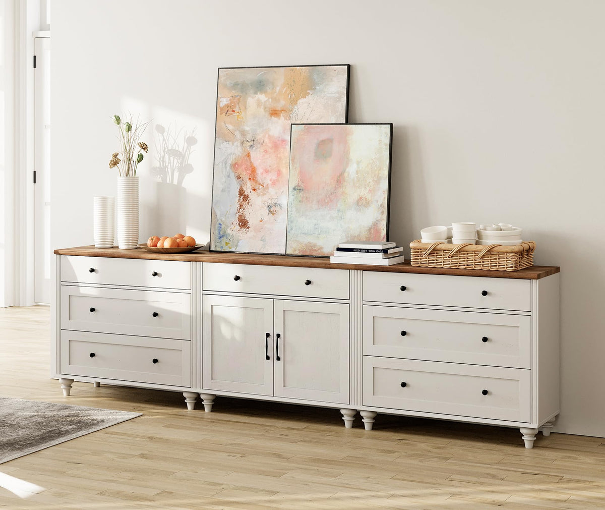 White Buffet Sideboard with 7 Drawers