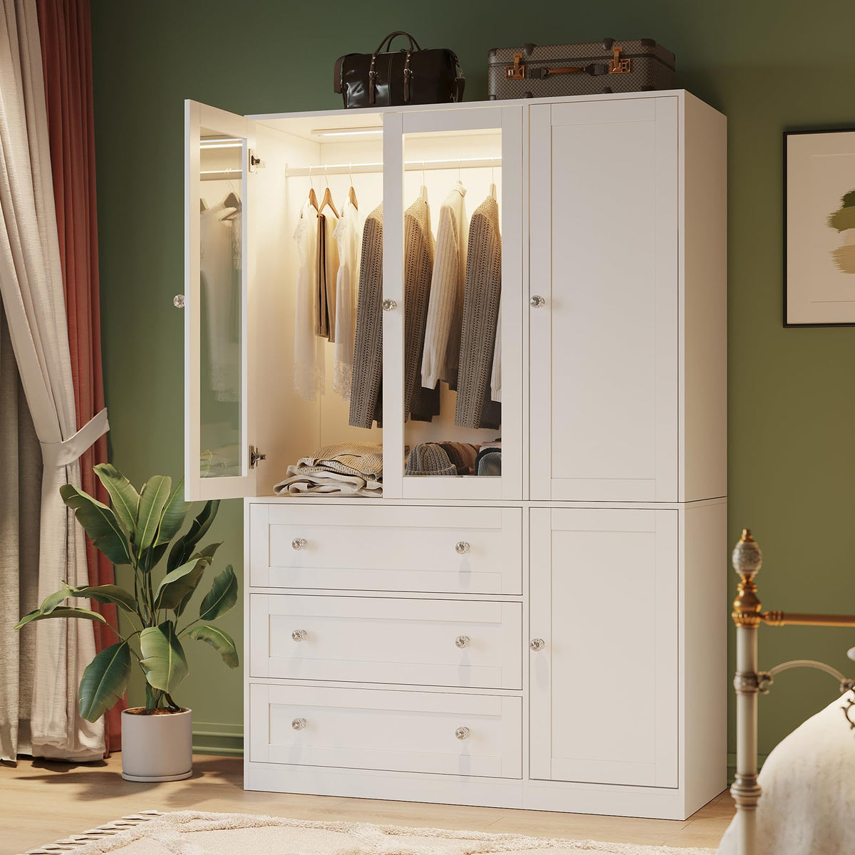 VOWNER 71" H Armoire Wardrobe Closet with LED Light Motion Sensor