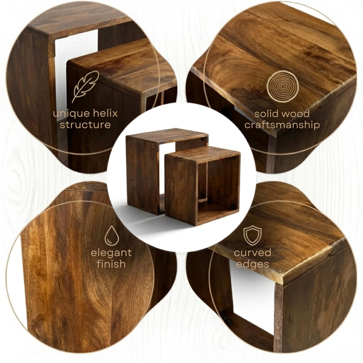 Solid Wood Nesting Tables, Set of 2