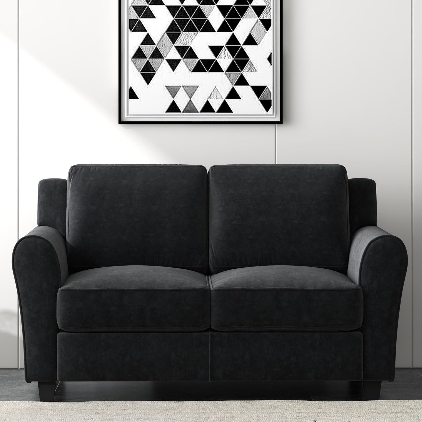 Bonzy Home 58" Black Loveseat Sofa Couch for Living Room, 2 Seater Love Seat for Small Spaces, Modern Couches with Thick Cushion for Home Apartment Office