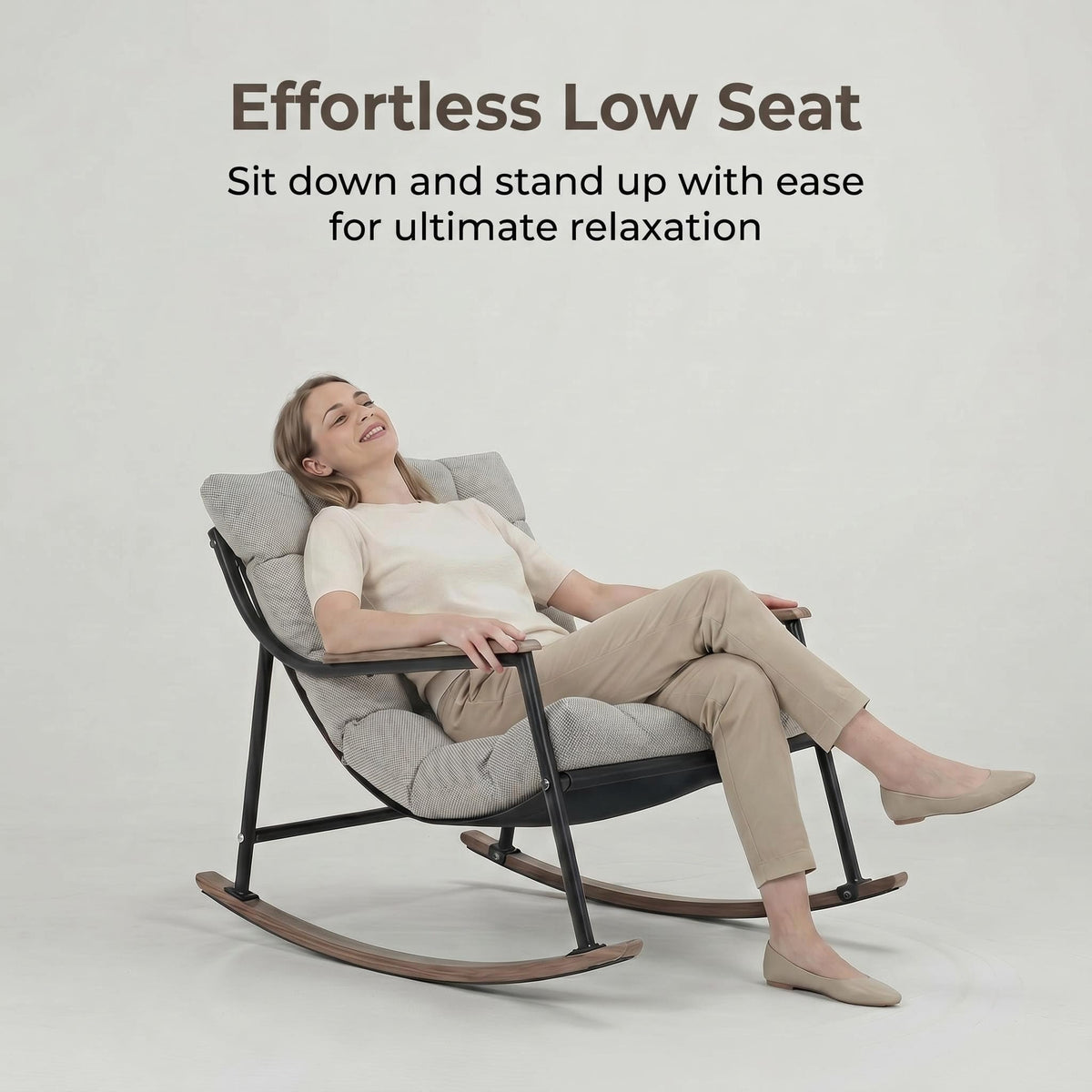 LUTINLIX Papasan Rocking Chair with Armrest Outdoor Indoor,Heavy Duty Metal Outdoor Rocking Chair with Cushion,All-Weather Patio Lounge Chair for Balcony,Garden,Living Room (1pcs)