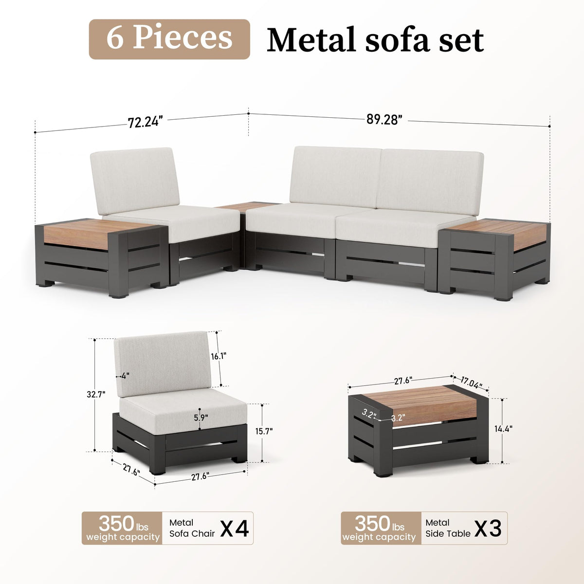 SUNSHINE VALLEY 6-Piece Patio Sectional Set, Modular Design