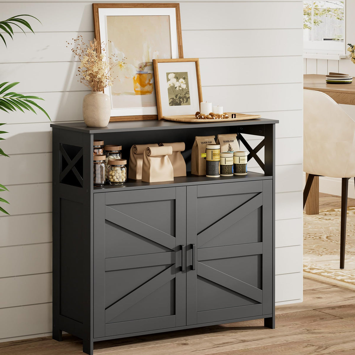 Homhedy Small Coffee Bar Cabinet, Buffet Cabinet with Adjustable Shelf