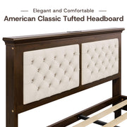 Lifezone Solid Wood Queen Size Bed Frame 41.5” Tall Diamond-Tufted Upholstered Headboard, American Classic Flat-Top Bed, Stable Structure, Wood Slats Support, Noise-Free, No Box Spring Needed, Walnut
