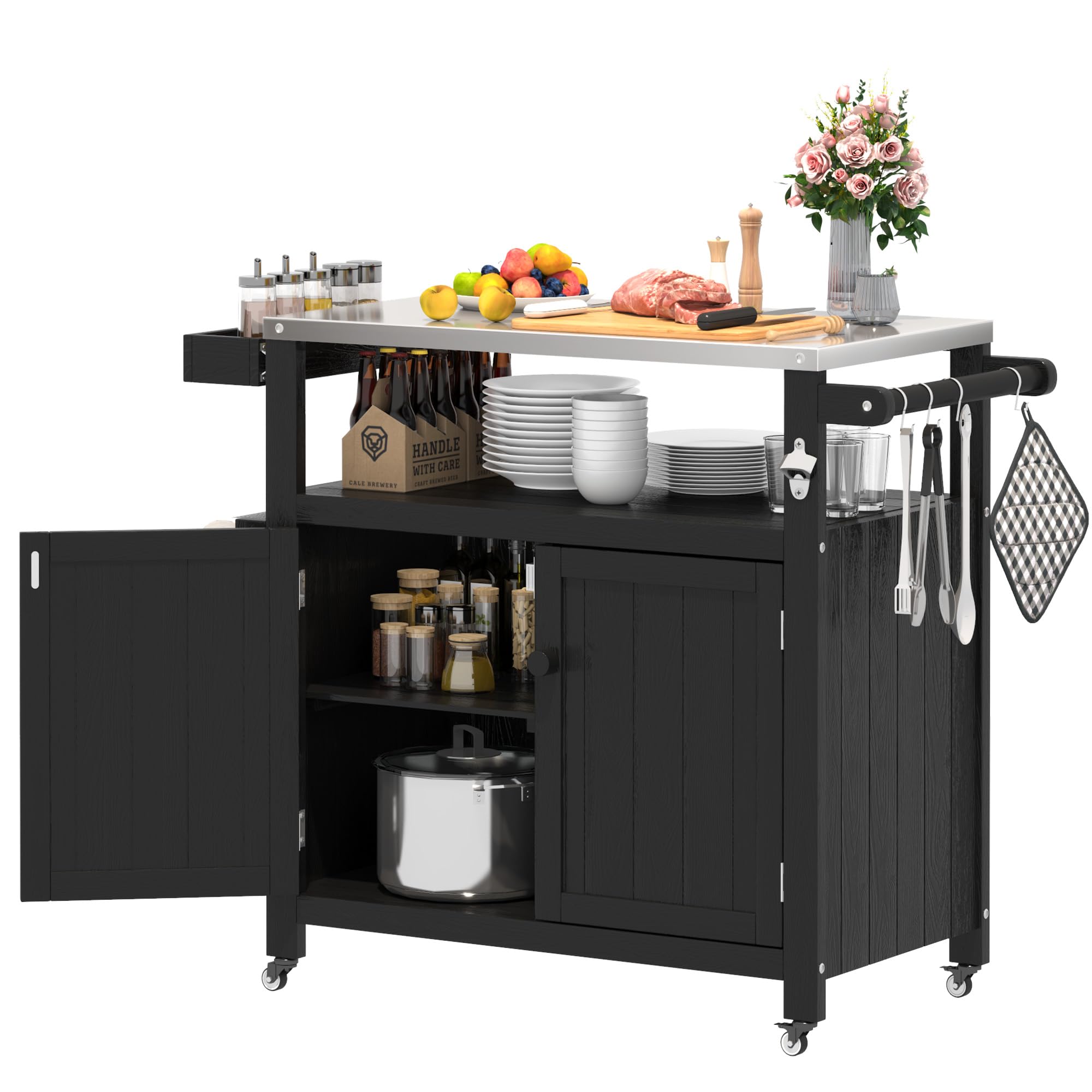 Outdoor Kitchen Island Grill Cart with Stainless Steel Top