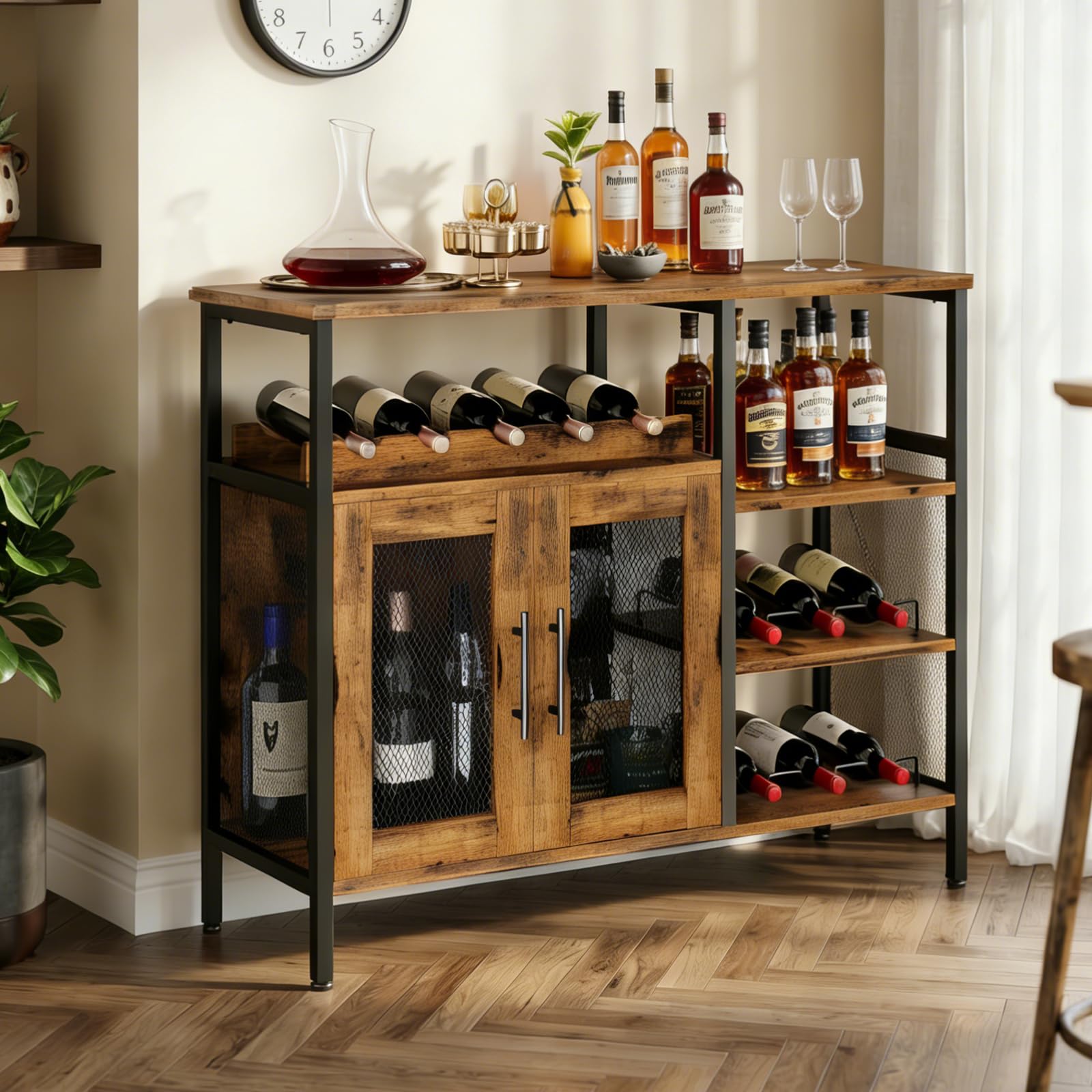 Wine Bar Cabinet with Detachable Wine Rack & Glass Holder
