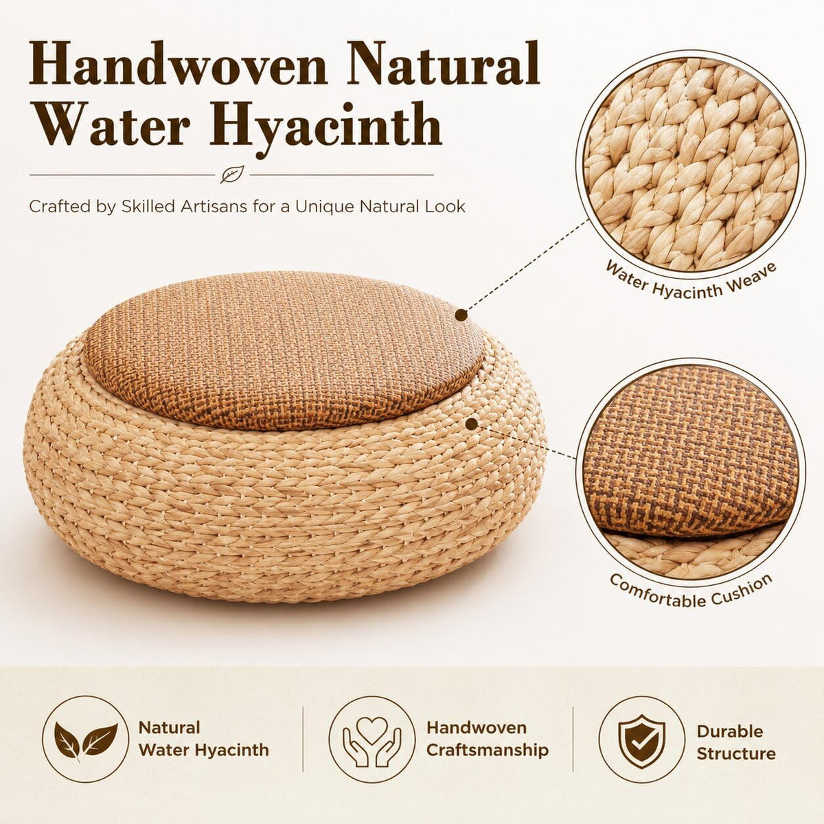Aringceton Japanese Zen Rattan Floor Cushion, Handwoven Tatami Pouf