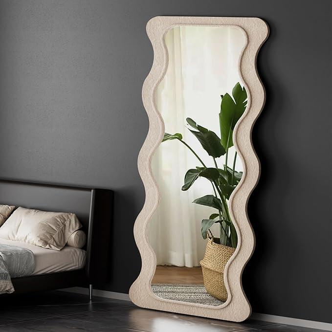 Wavy Full Length Mirror with Wood Frame