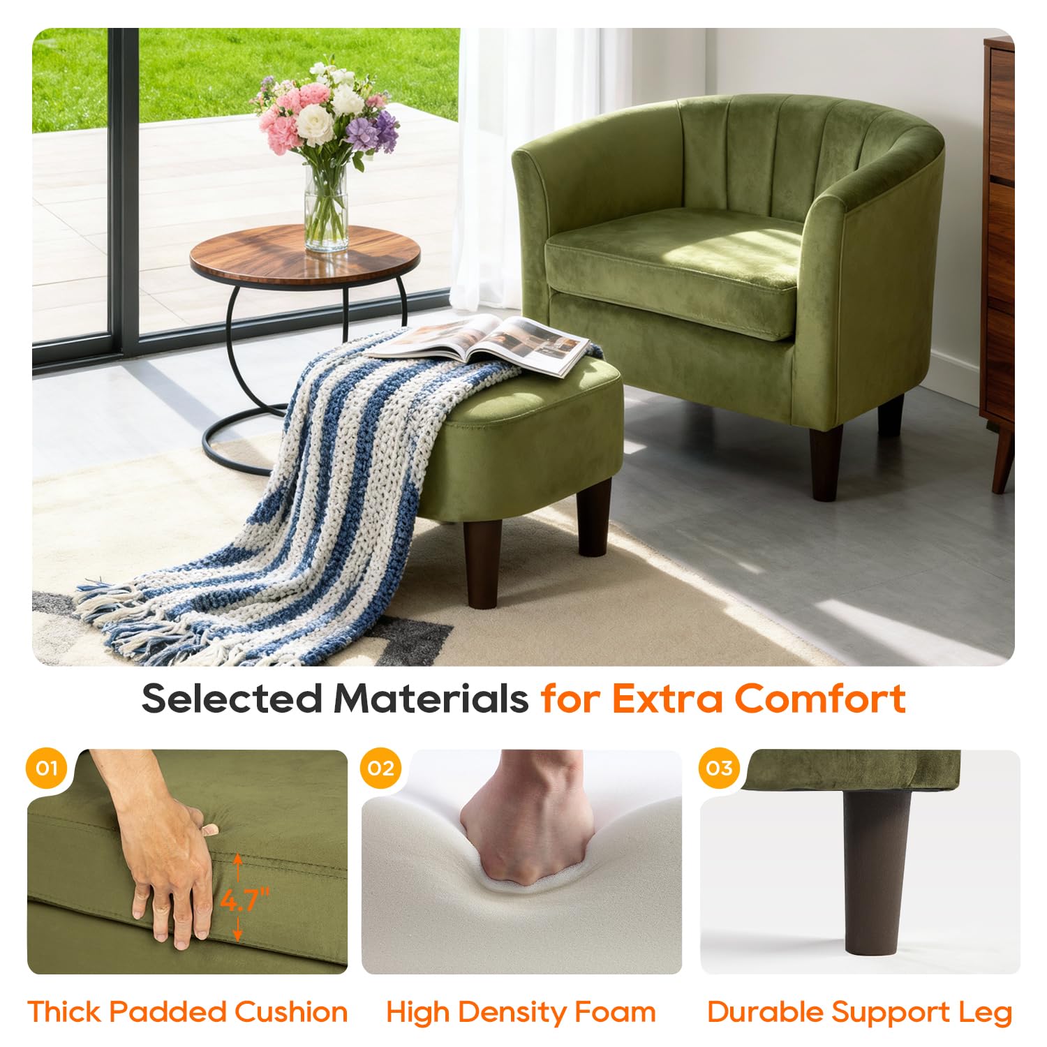 Velvet Accent Chair with Ottoman