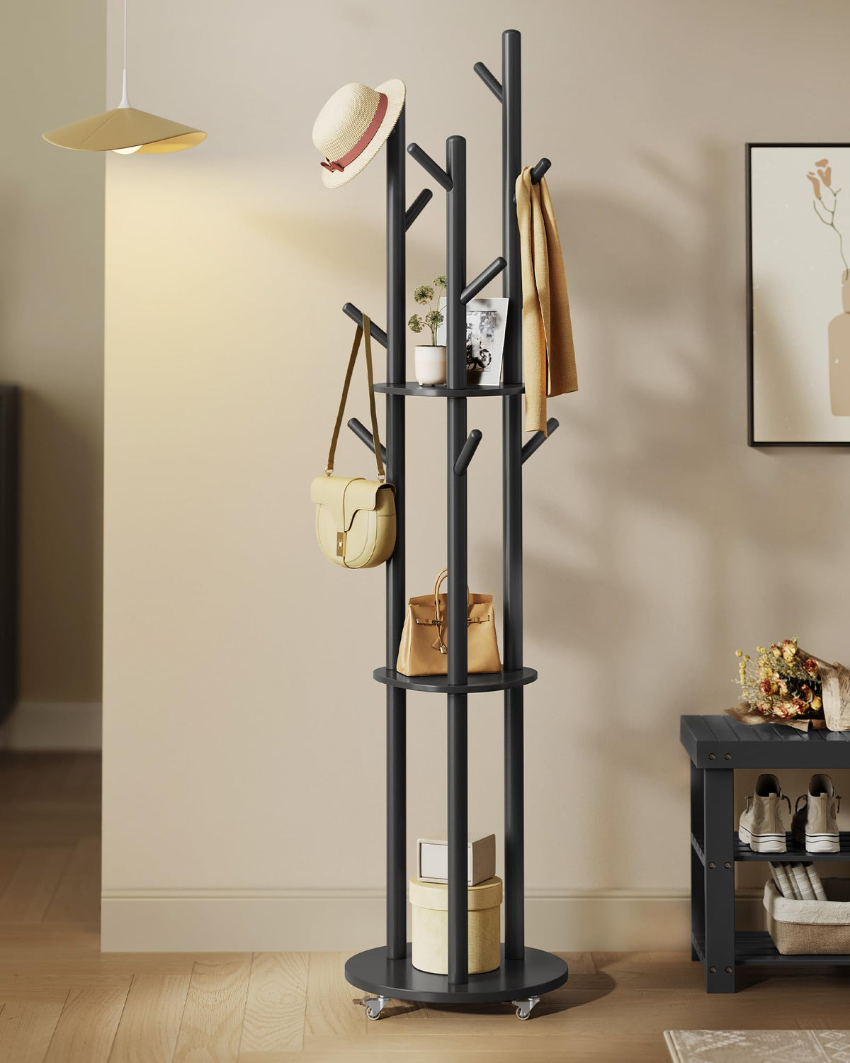 Freestanding Coat Rack with Shelves