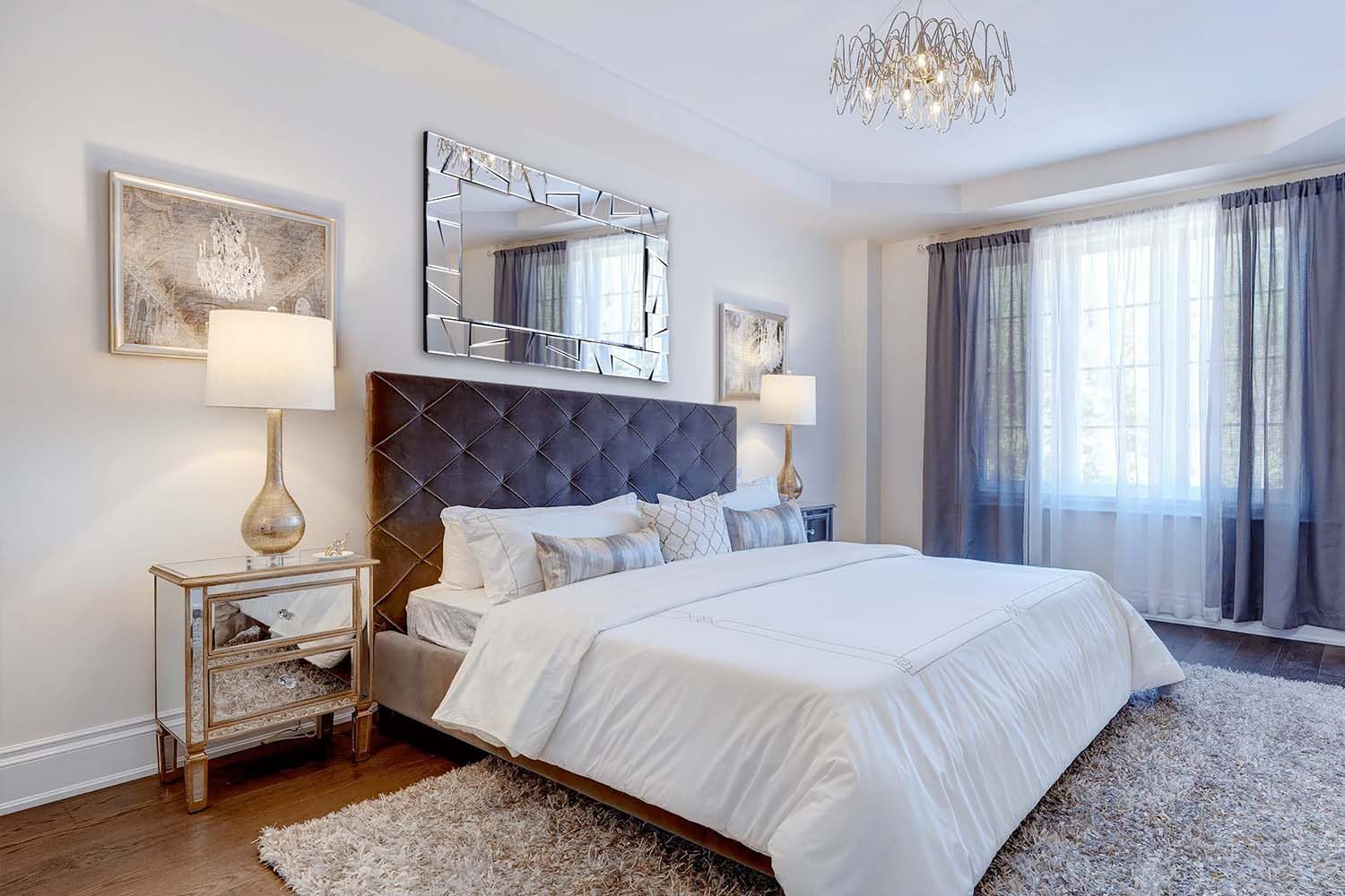 Large Rectangular Wall Mirror with 3D Beveled Glass Frame