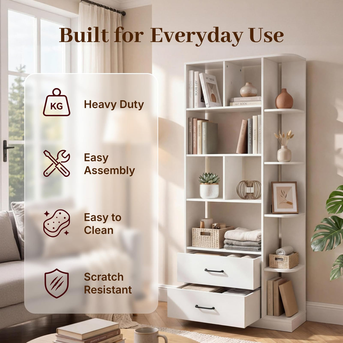 Corner Bookshelf with Drawers
