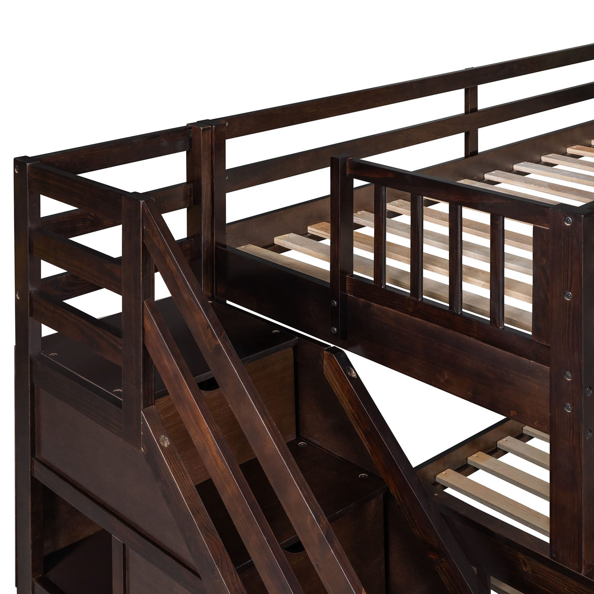 CITYLIGHT Triple Bunk Bed for Kids, Wooden L-Shaped Corner Bunk Bed with 3 Storage Drawers Attached a Twin Loft Bed,Bunk Beds with Stairs and Ladder for Boys Girls Teens,Espresso