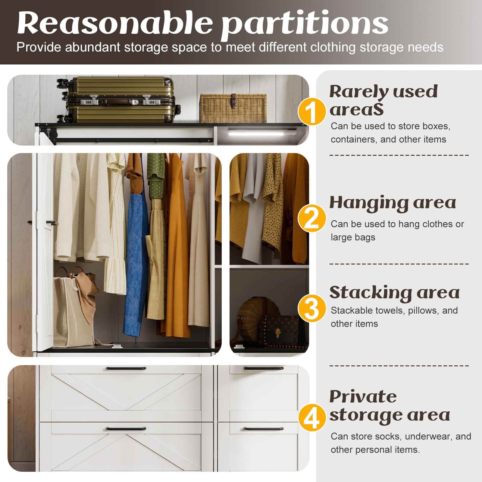 PAKASEPT Armoire Wardrobe Closet with w/Folding Sliding Barn Door, Bedroom Armoires with Mirror and Sensor Lights, Hanging Rod, Wardrobe Closet for Bedroom (19.69" D x 47.24" W x 72.83" H)