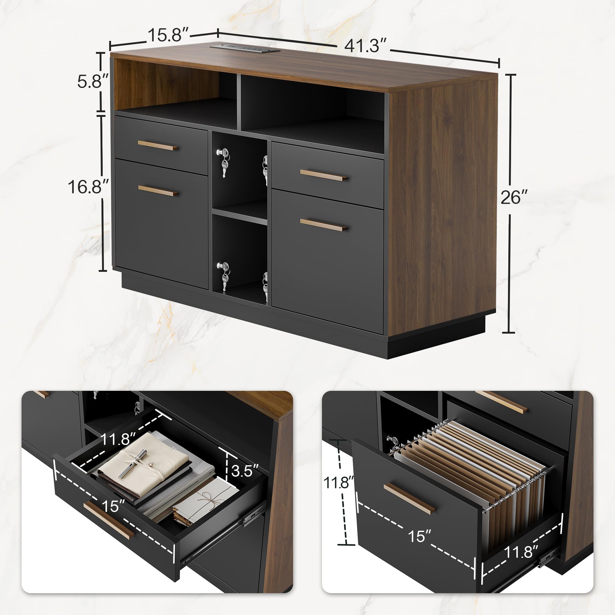 L-Shaped Electric Standing Desk with File Cabinets, 71"