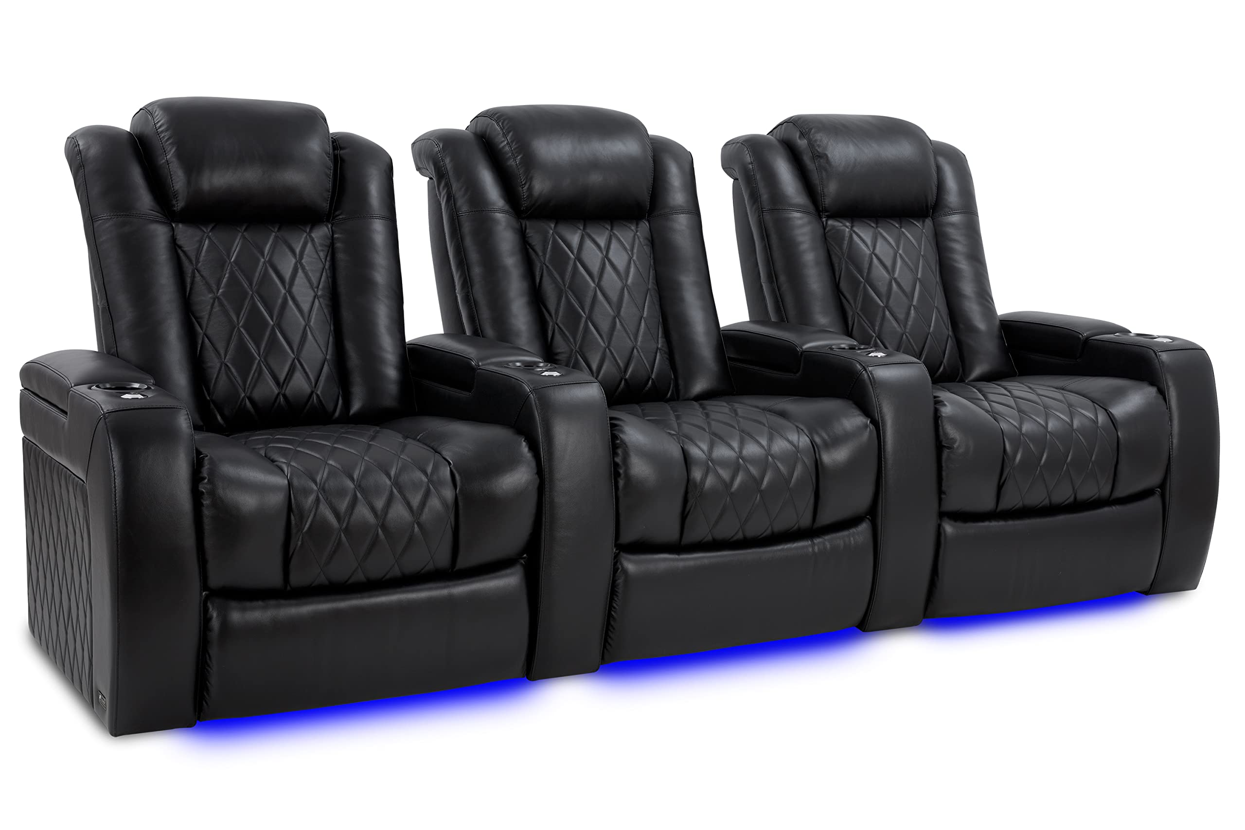 Valencia Tuscany XL Big & Tall Theater Seating – 400lb Capacity, Extra 26" Wide Power Recliner with Italian Leather, Power Headrest & Lumbar Support (Row of 3, Midnight Black)
