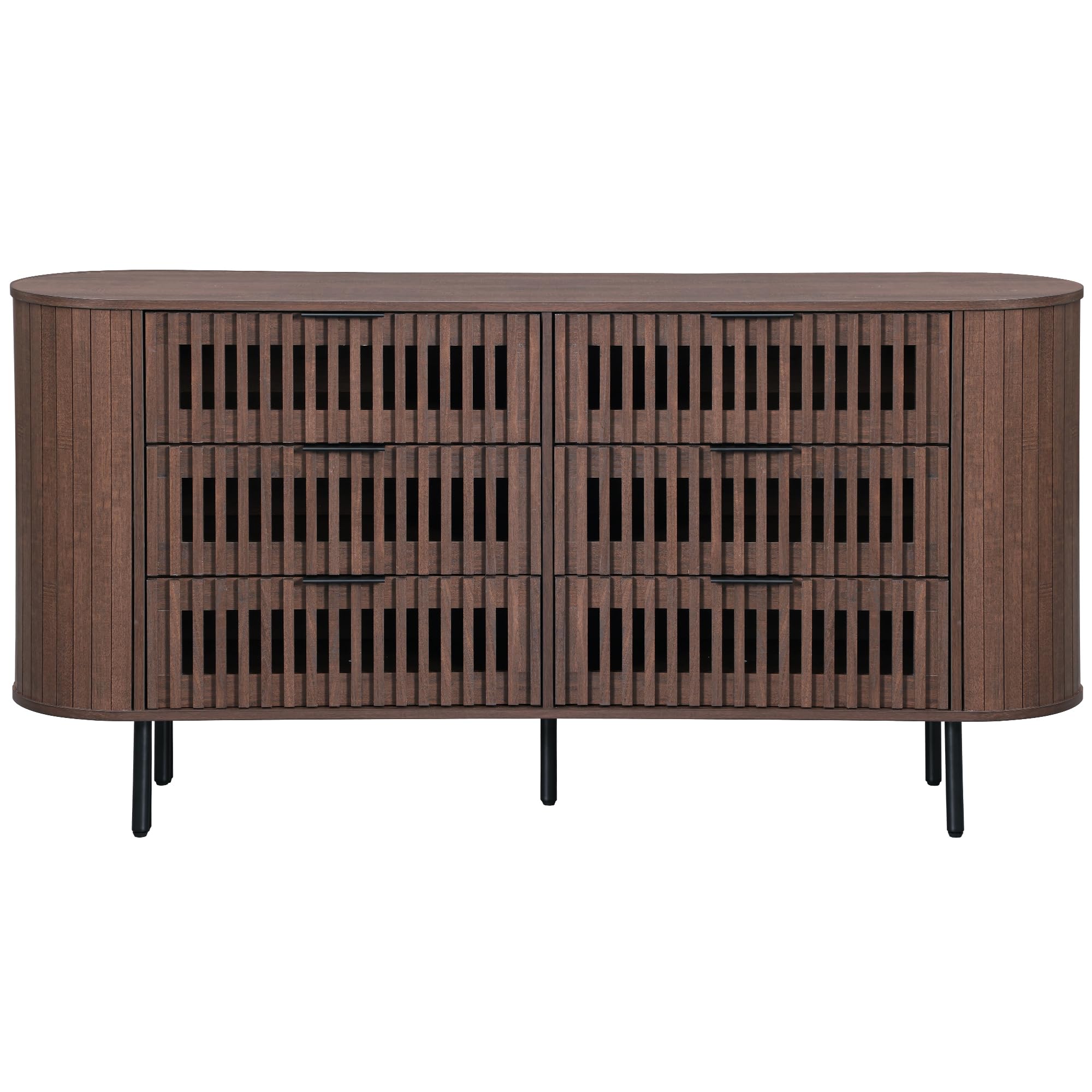 6-Drawer Fluted Dresser with Curved Design
