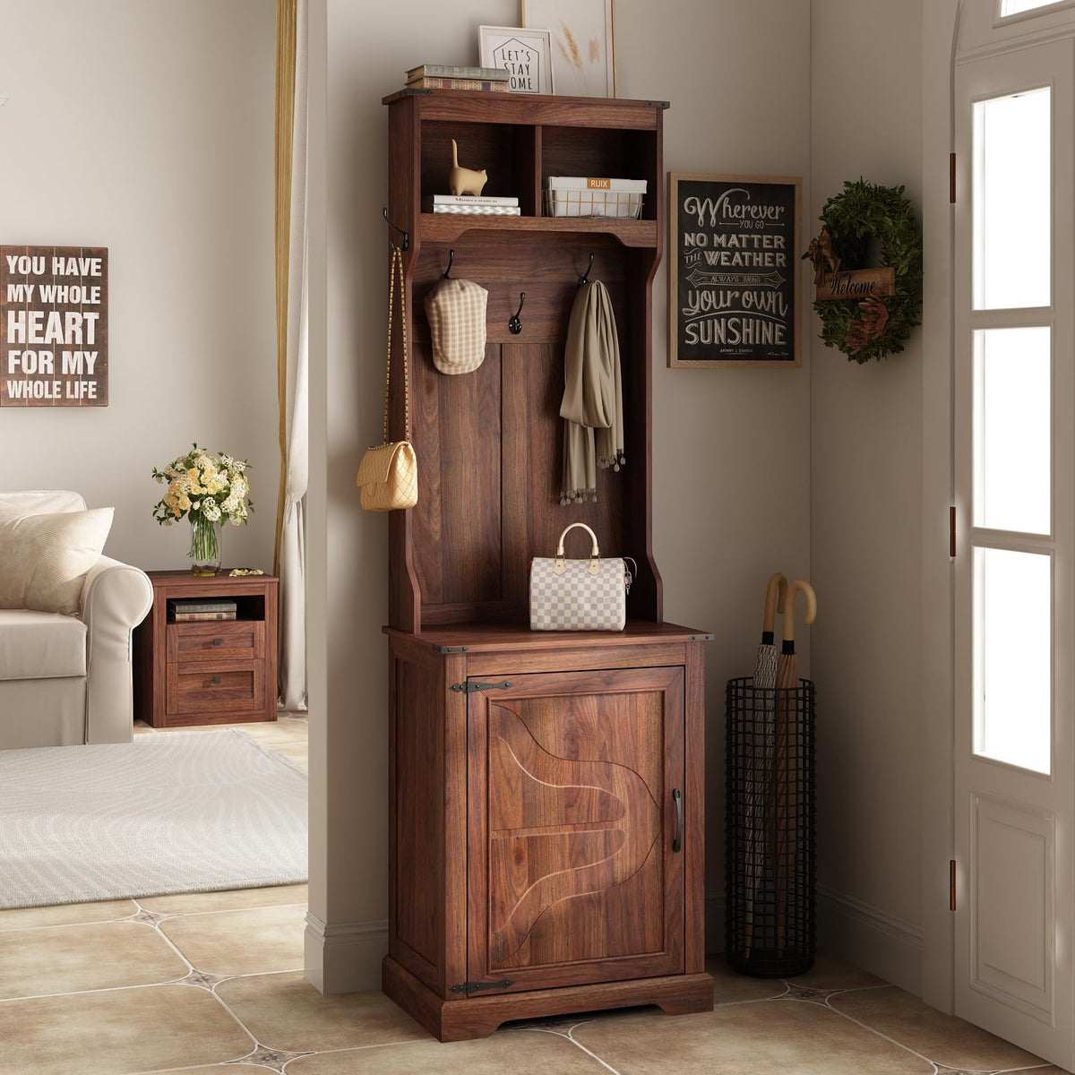 Farmhouse Hall Tree with Shoe Storage