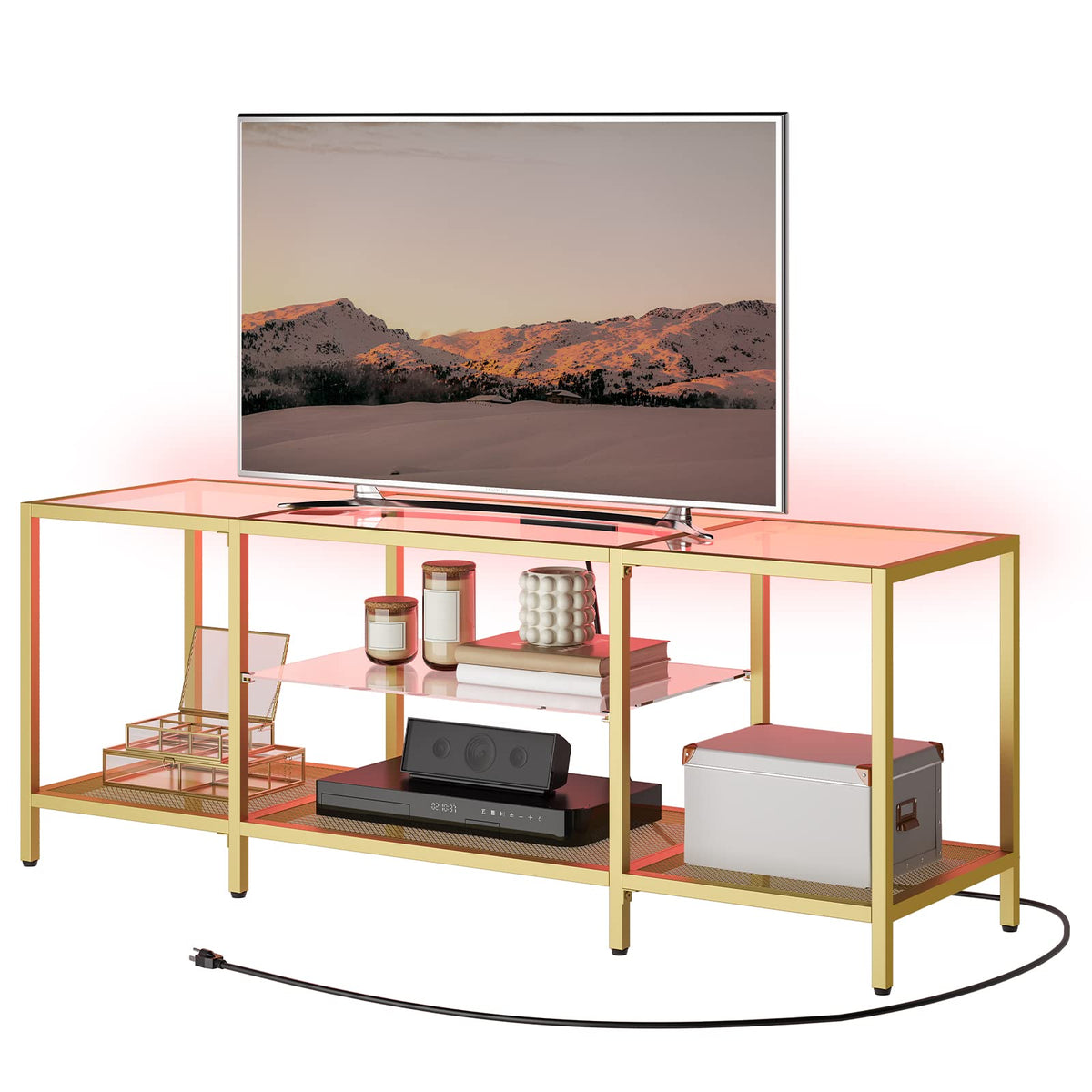 Gold Glass TV Stand with LED Lights