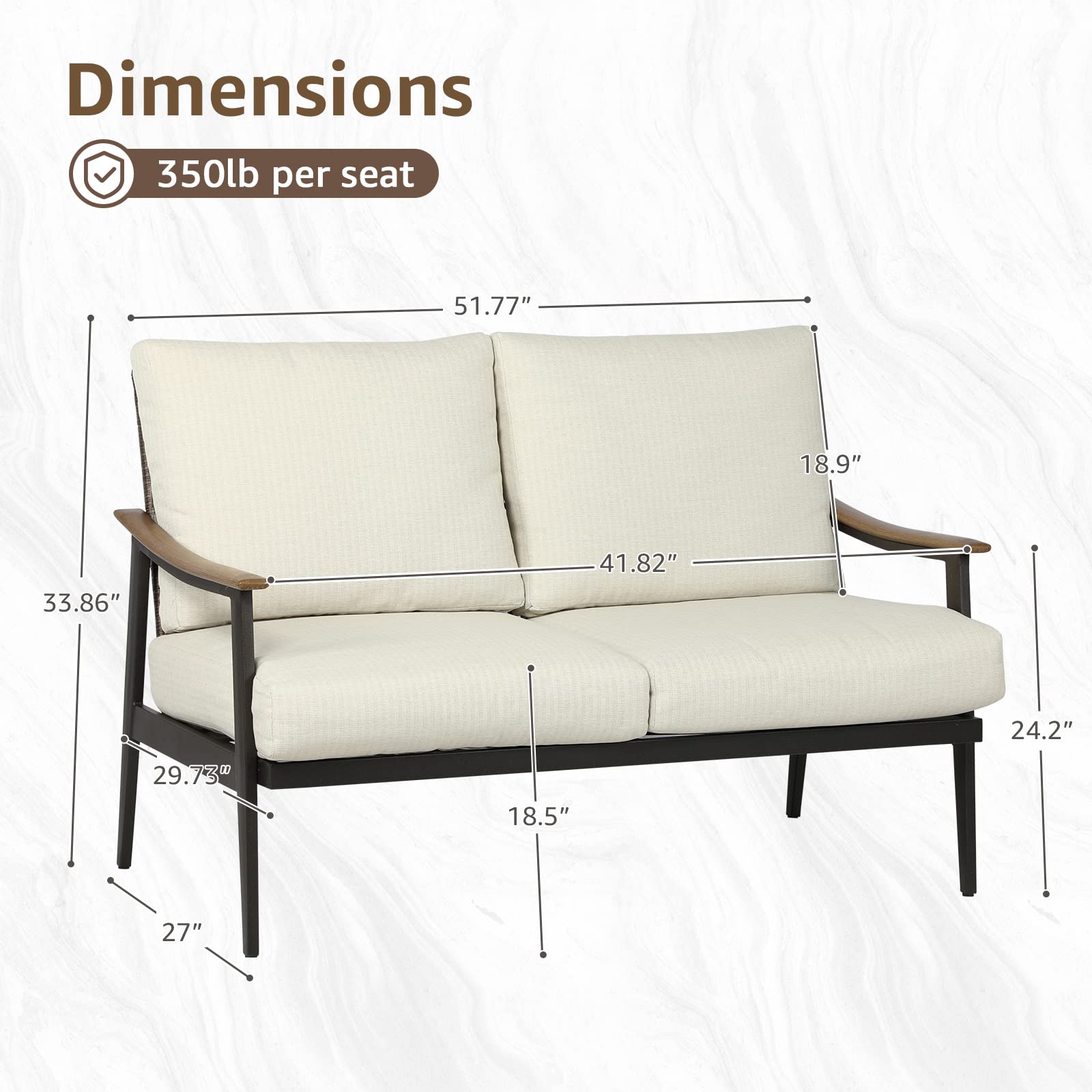 Patio Loveseat Sofa with Wicker Backrest & 6" Cushion