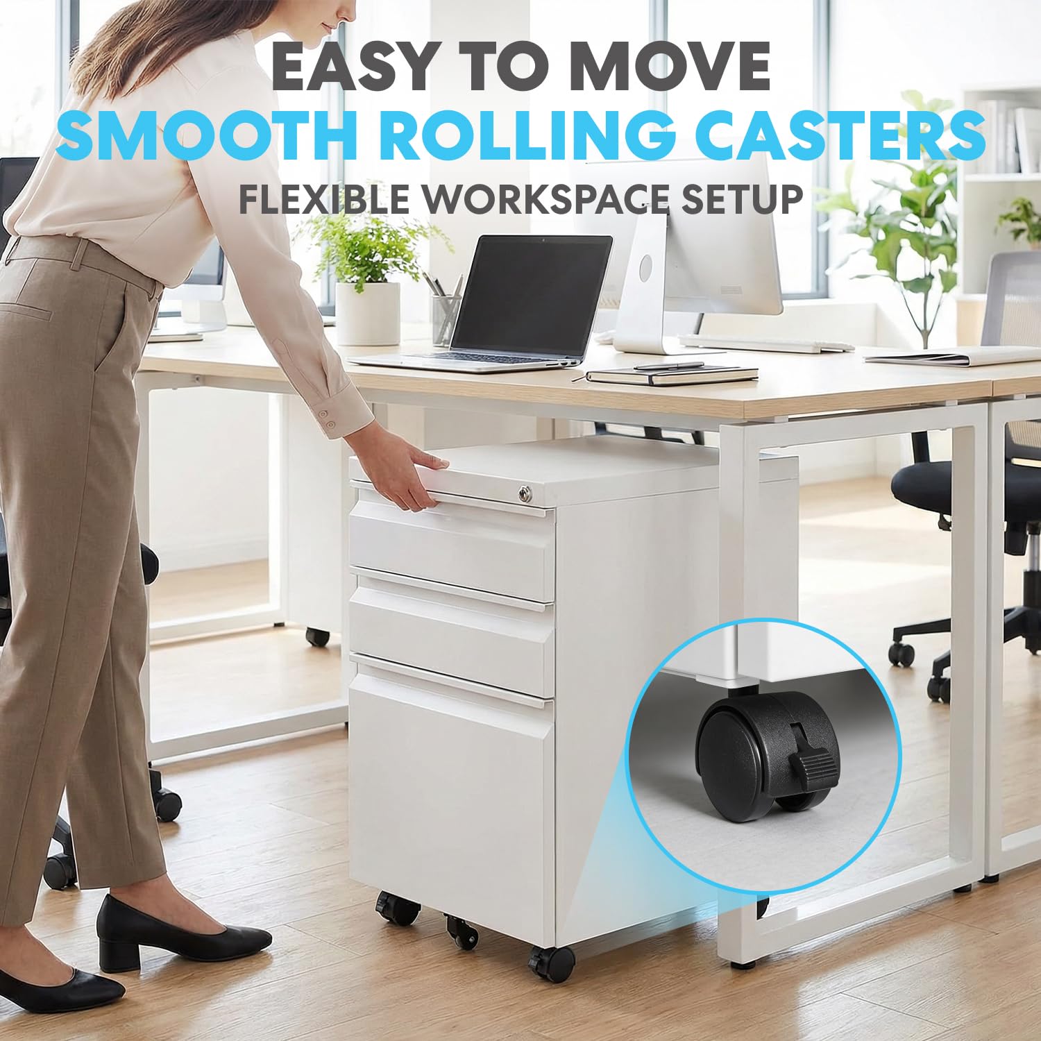 3-Drawer Mobile File Cabinet with Lock