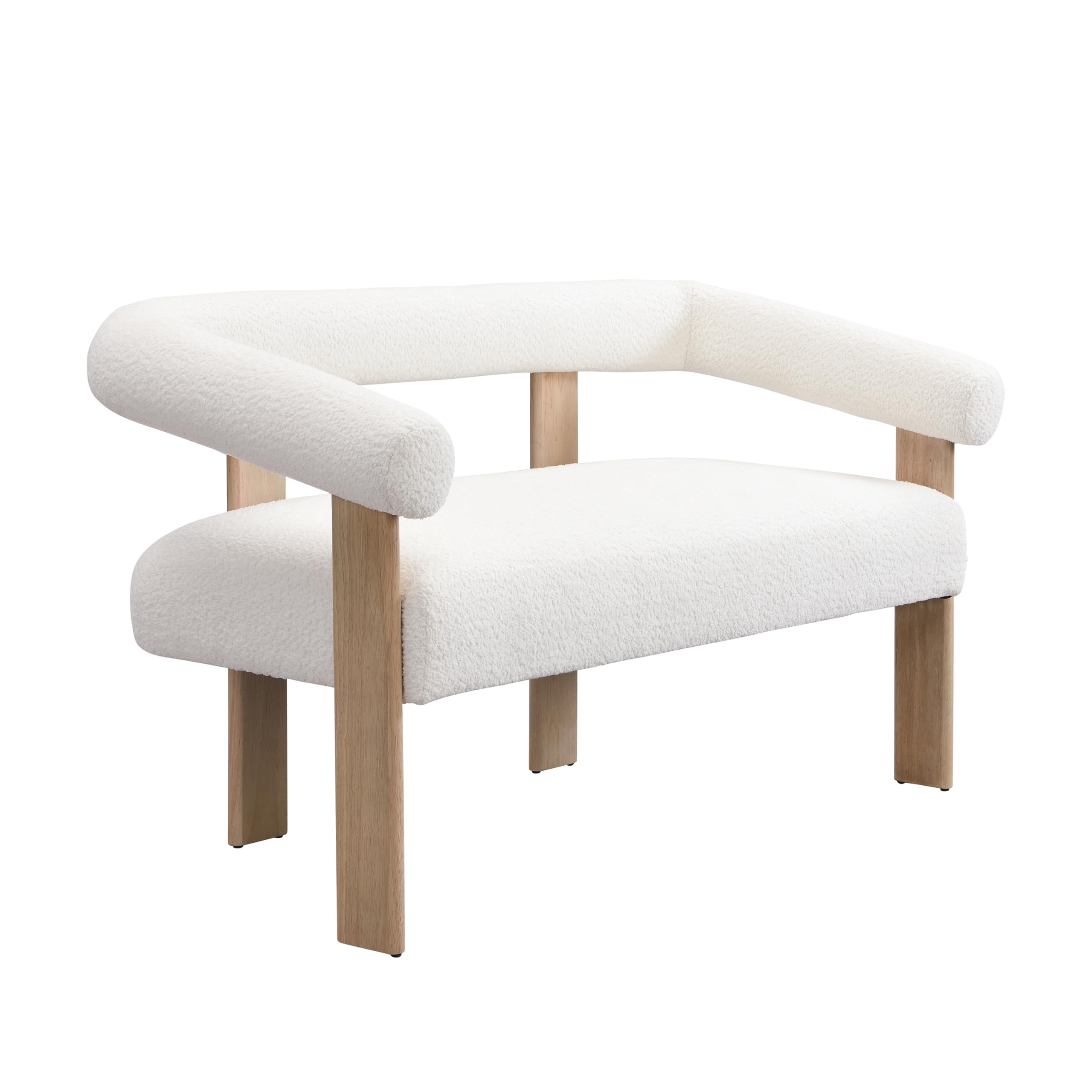 Christopher Knight Home Celen Modern Boucle Fabric Upholstered Loveseat with Round Armrest and Rubberwood Frame, Comfy Living Room 2-Seater Sofa, Space-Saving Couch for Hotel/Apartment, Beige+Natural