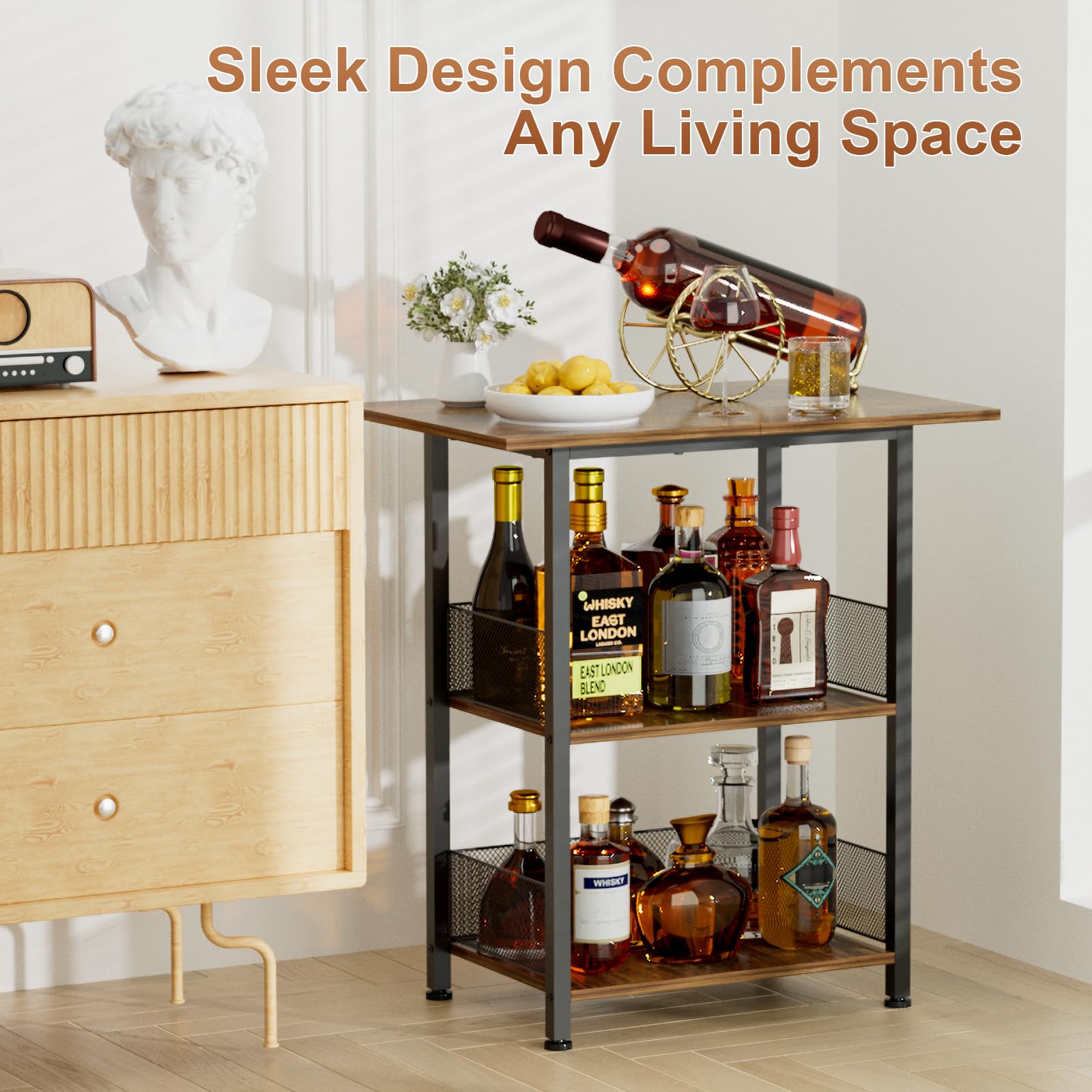 3-Tier Bar Cart with Lockable Wheels