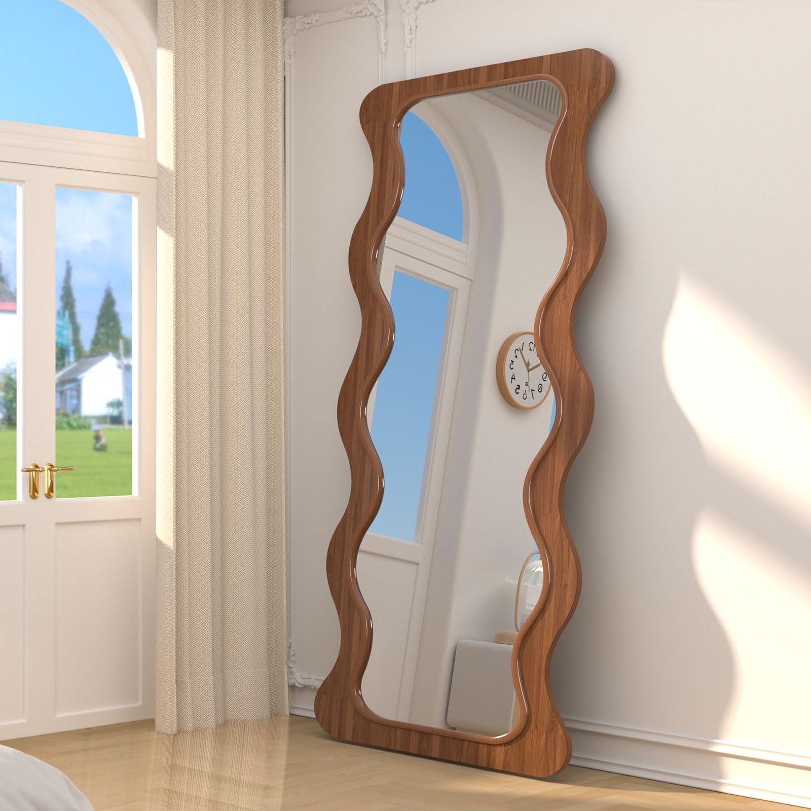 Wavy Full Length Mirror with Wood Frame