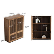 Wooden Slatted Door Storage Cabinet - Multifunctional Design, Elegant and Minimalist, Perfect for Living Room, Dining Room, or Study (34.84")