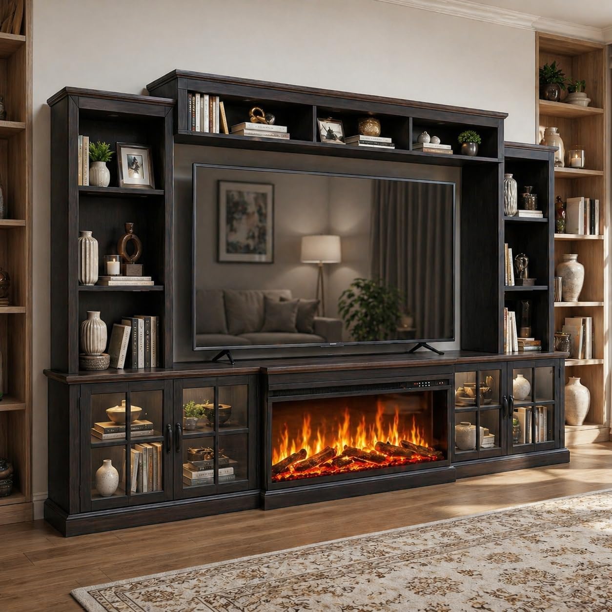 Farmhouse TV Stand with Electric Fireplace