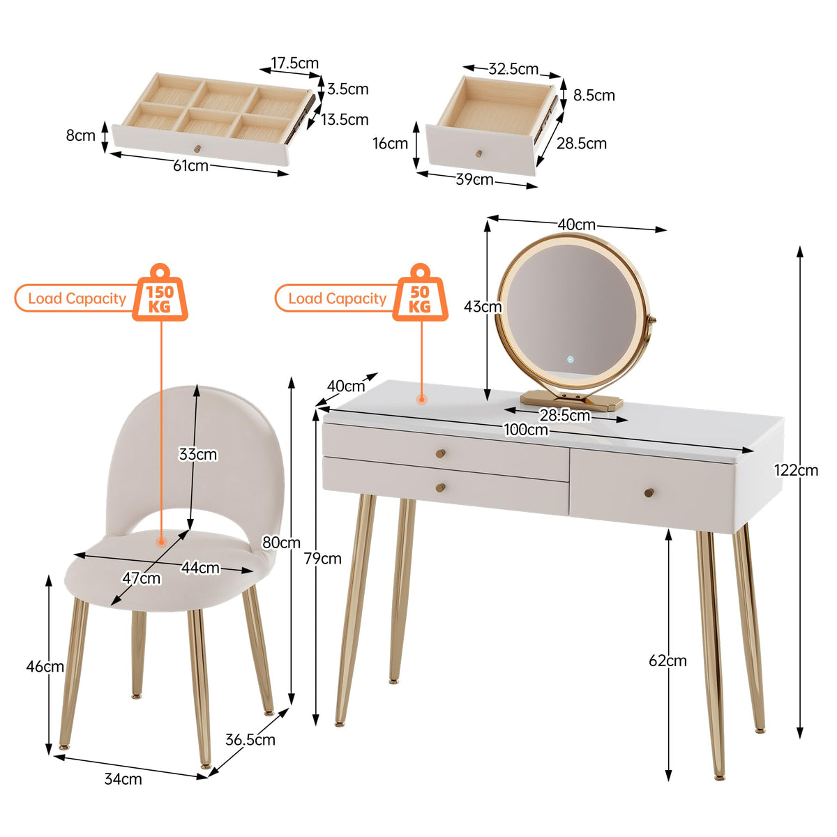 LED Makeup Vanity with Chair