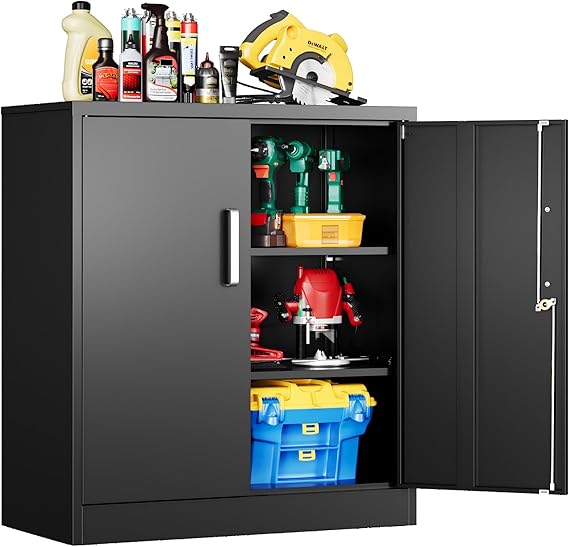 Metal Storage Cabinet with Doors & Adjustable Shelves