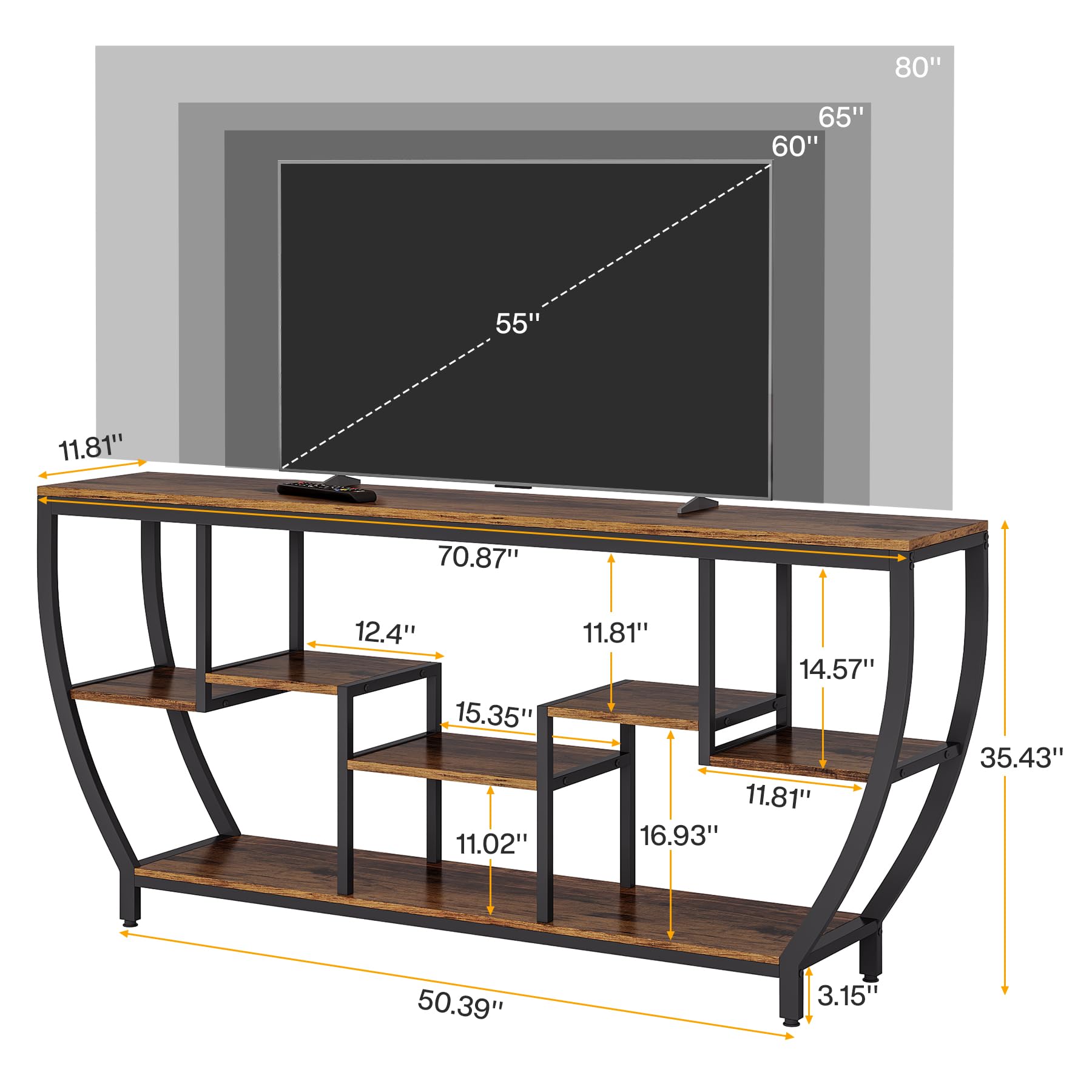 70.9" TV Stand with Storage Shelves