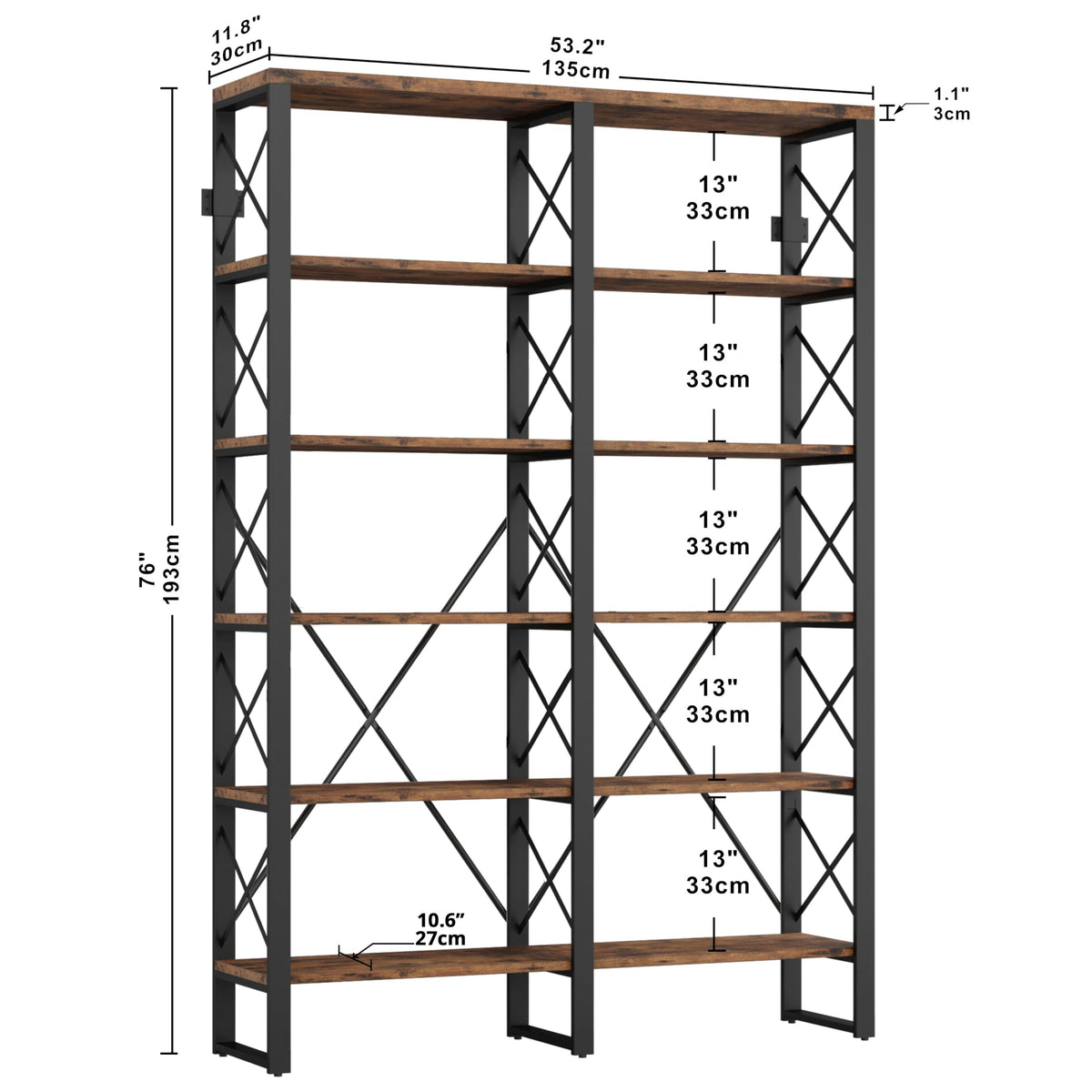 Double-Wide 6-Tier Bookcase