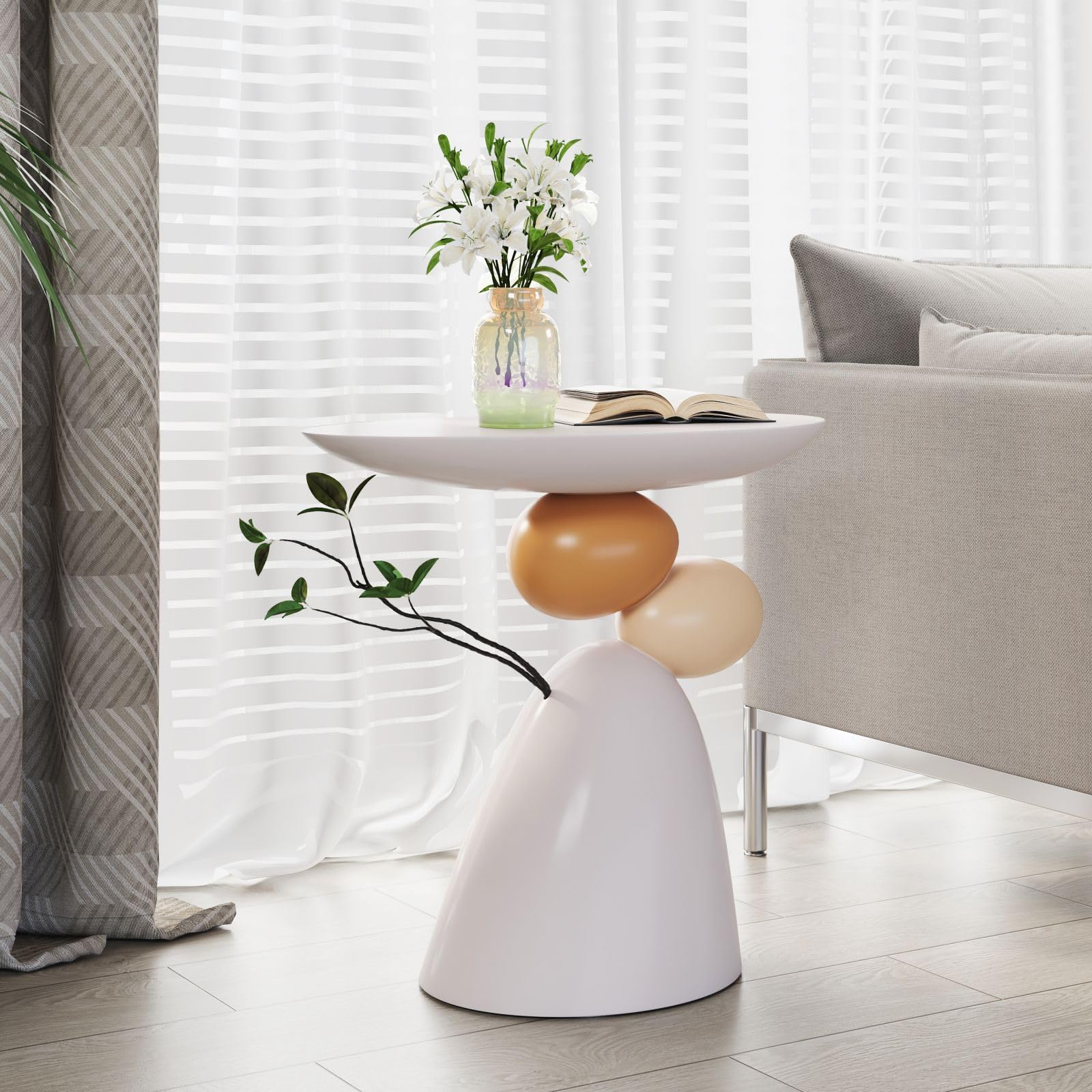 Oval Resin Pedestal Side Table
