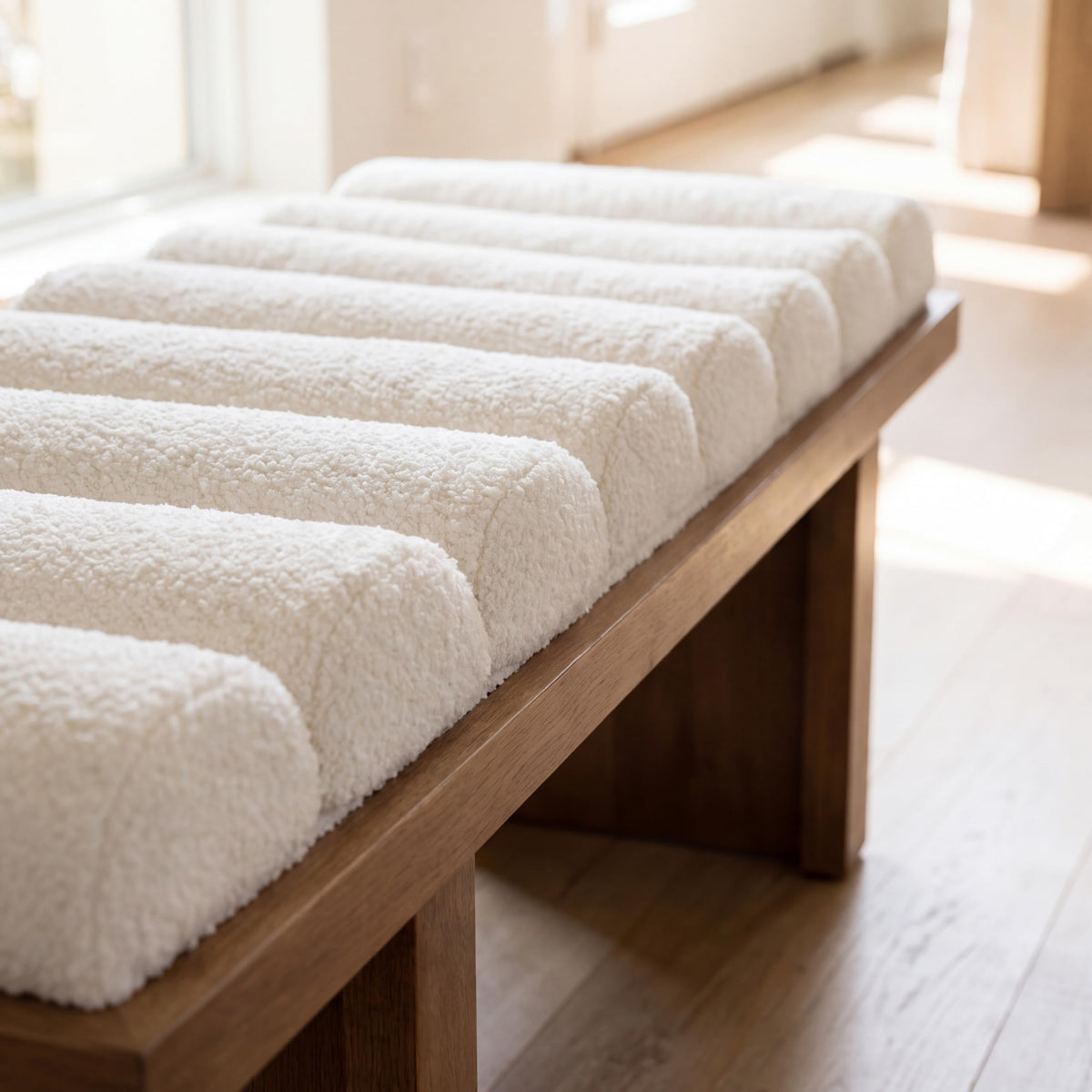 White Sherpa Upholstered Bench