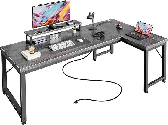 Reversible L-Shaped Desk with Charging Station