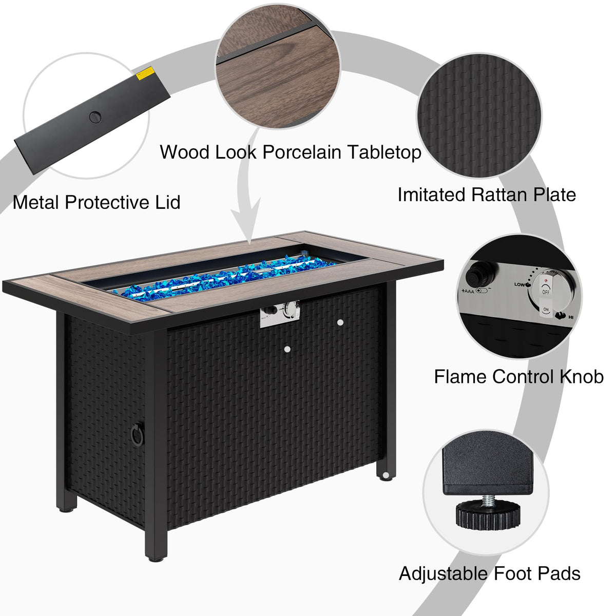 Rectangular Propane Fire Pit Table