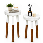 LitaEther Modern Side Table Set of 2, Solid Wood Accent Table,12" D x 12" W x 20" H & 12" D x 12" W x 18" H Small End Table for Living Room Bedroom, Plant Stand, Bathroom Stool, Pedestal Drink Table