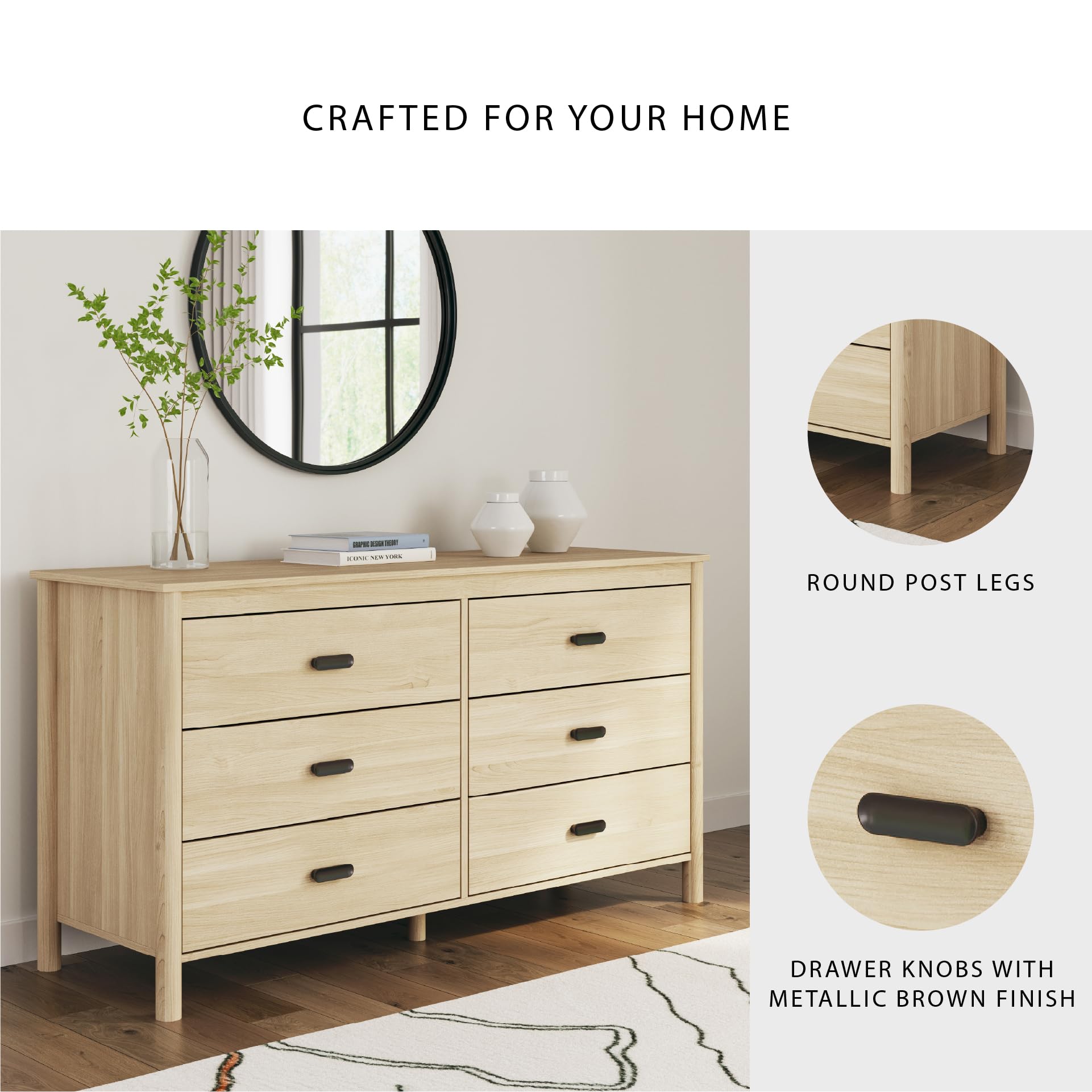 Signature Design by Ashley Cabinella Casual Dresser with 6 Smooth-Gliding Drawers, Meets ASTM International Safety Standards, Light Brown Finish, 61.57' W