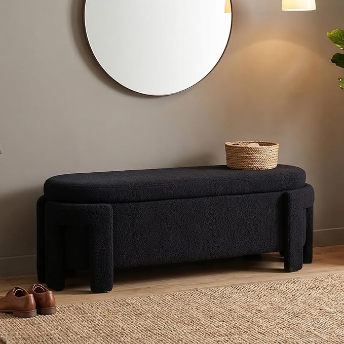 50" Upholstered Storage Bench with Oval Design