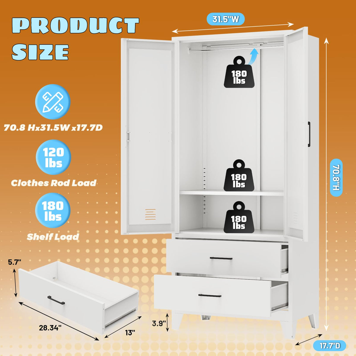 Metal Wardrobe with Drawers