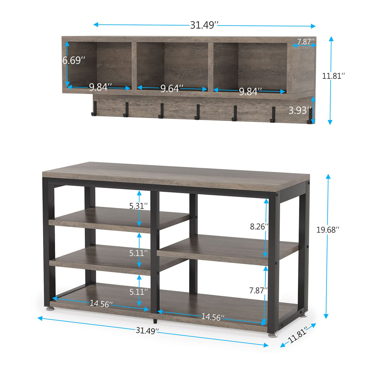Industrial Coat Rack & Shoe Bench Set