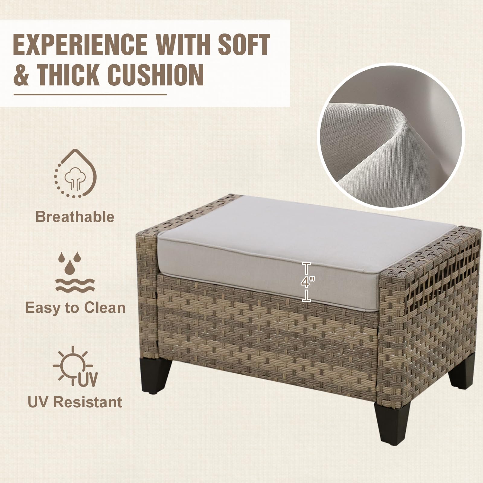 Outdoor Wicker Patio Ottomans Set of 2