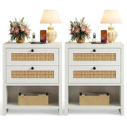 Rattan Nightstand with Charging Station, Set of 2