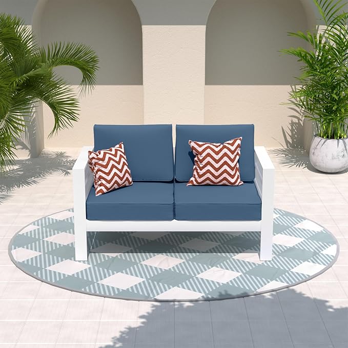 Outdoor Aluminum Loveseat with Cushions & Waterproof Cover